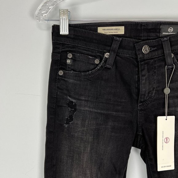 AG Adriano Goldschmied Legging Ankle Skinny Jeans 4 Year Distressed Black sz 24 - Picture 3 of 12